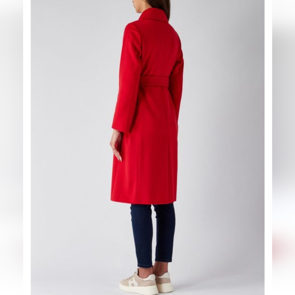 Herno luxury wool belted long jacket in vibrant red size Large - Picture 1 of 13